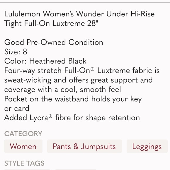 NWOT!! Lululemon Wunder Under, High-Rise Luxtreme 28” - Picture 11 of 12